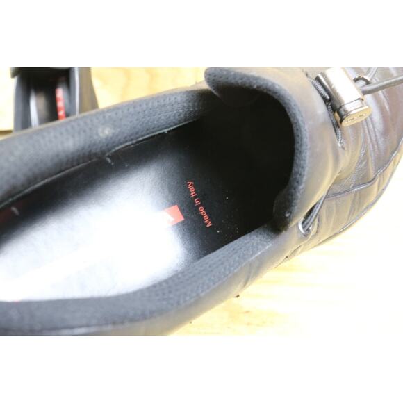 Prada Sport Mens Shoes 10 Black Leather Lines Rossa Toggle Loafers Slip On - Picture 7 of 11